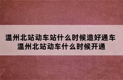 温州北站动车站什么时候造好通车 温州北站动车什么时候开通